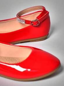 Mini mi Kids' Crystal-Embellished Adjustable Anklet Rounded Toe Red Patent Flats | Comfort Playground To Party Shoes - Red - View 5