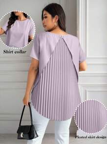 Calvaya 大码短袖纯色衬衫，夏季时尚 - 淡紫色 - 查看 1