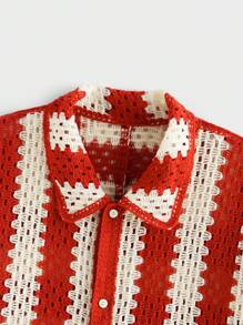 EASEVO Plus Size Men's Casual Loose Fit Short Sleeve Open Front Knit Red Fall Sweater, Fashion Daily Wear Young Style, Winter