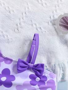 Floral Print Asymmetrical Neckline Baby Girl Bikini, Random Prints - Purple - View 5