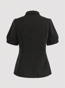 Sweetra Casual Striped Ruched Waist Short Sleeve Blouse