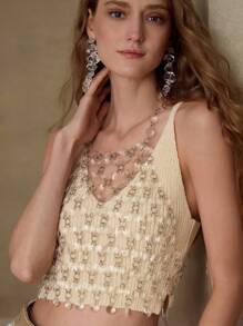 MOTF PREMIUM SHEER RING CHAIN DETAIL COVER UP TOP - Khaki - View 1