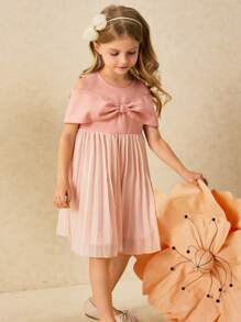 SHEIN Young Girls' Elegant Sleeveless Pleated Dress - Pink - View 5