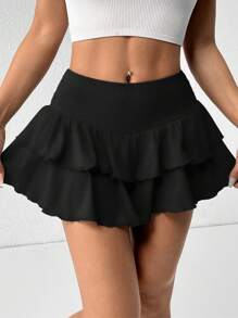 SHEIN PETITE Váy xếp ly hoa màu xám nhạt cạp thấp cho nữ - màu đen - Xem 5