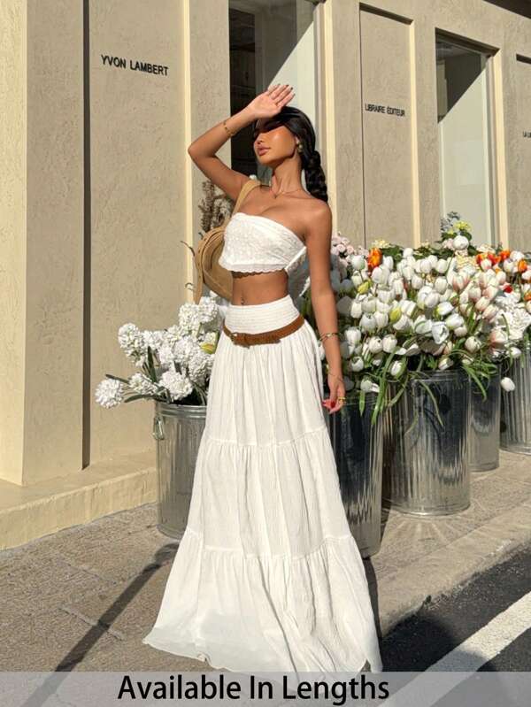 SHEIN Tall CURVE Plus Size Solid Color Fashionable A-Line Skirt, Suitable For Summer