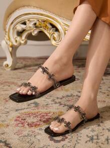 CUCCOO TILAWA Mules y chanclas con hebilla dorada elegante, para fiestas y caminatas al aire libre - Negro - Ver 3