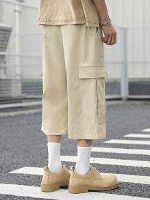 SHEIN Teen Boys Khaki Casual Cargo Bermuda Shorts, Comfortable & Practical, Versatile For Daily Wear, School, Travel, Sports, Outdoor - Khaki - View 2