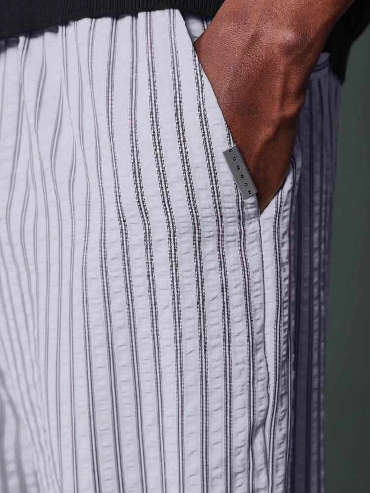 SUMWON Pantaloni seersucker a righe con elastico in vita, pantaloni da jogging leggeri estivi, casual, con laccio, vestibilità rilassata, adatti per spiaggia e vacanza