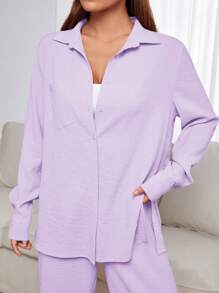 SHEIN EZwear 女士日常两件套服装 - 紫丁香色 - 查看 5