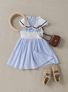 PrepCrw Abito a-line in stile college senza maniche a righe blu navy per neonati e bambine - Blu e Bianco - Visualizzare 4