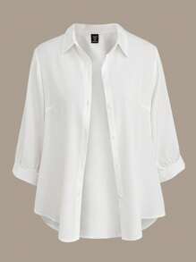 SHEIN MOOSTA Plus Size Casual 3 Pieces Set: Shirt + Fitted Tank Top + Versatile Casual Pants