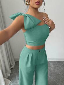 Elenzga Women Two Pieces Outfits For Daily Wear - Green - View 3