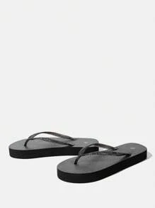 Grefit Women's Comfortable Casual Flip Flops Beach Thong Sandals, Slip-On Style, Lightweight & Comfortable, Non-Slip Suitable For Outdoor Walking, Street Fashion, Versatile Flat Slippers Indoor & Outdoor Wear Flip Flops Vacation Season Tropical Escape Solid Colors - Black - View 5