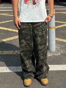 DAZY Wiosenny kamuflaż wielokolorowe męskie luźne, workowate dżinsy z kieszeniami