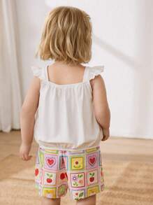 Cozy Pixies 2pcs Baby Girl Floral Plant Print Bib Top And Elastic Waist Shorts Set - Multicolor - View 2