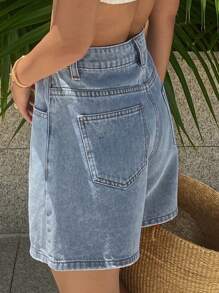 Livesso 女士夏季水洗休闲牛仔短裤，音乐节风格