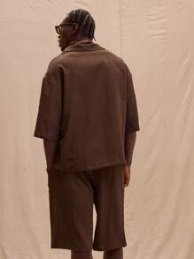 Musero Textured Linen Look Short Sleeve Oversized Button Up Shirt Spring, Summer, Holiday
