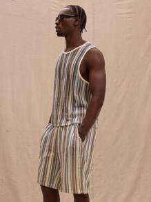 Musero Stripe Crochet Knit Fitted Tank Top Spring, Summer, Holiday - Multicolor - View 2