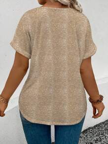 SHEIN EMERY ROSE CURVE Neue Damen Große Größen bedrucktes Splicing V-Ausschnitt locker sitzende Kurzarm T-Shirt