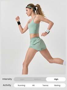 GLOWMODE 2.7" RefreshRun VitalSwift Ultralight Sweat-Wicking Mid-Rise Adjustable Reflective Running Shorts With Built-In Underwear Zip Pocket Workout Spring - Mist Green - View 7