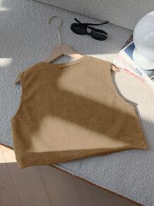 Comfortcana Summer Rave Outfits     Khaki Guitar & Letter Print Crop Tank Top - Khaki - View 2