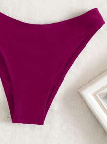 SHEIN Swim 女士夏季海滩纯色性感比基尼泳裤 - 酒紅色 - 查看 3
