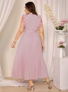 SHEIN Clasi Plus Size Enfärgad V-hals Plisserad midja Elegant klänning - Aprikos - Visa 2
