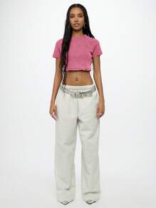 SUMWON WOMEN Ribbed Baby Tee Crop Top Essential Casual Summer Festival Short Sleeve Raglan Cut Basic Streetwear Lounge - Pink - View 3