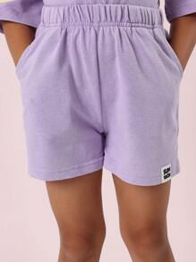 SUMWON Comfortable Summer Two Piece Set Girls Boxy Set Athletic Sweatshirt Shorts Everyday Active Wear High Quality Set Youth Modern Style - Purple - View 6