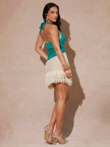 Silquee Women's Casual Crochet Skirt With Fringed Hem, Summer, Women's Summer Clothes, Summer Outfits, Women's Beach Clothes, Women's Elegant Clothes, Women's Summer Clothes, Women's Beach Cover-Ups, Women's Elegant Dresses, Women's Cruise Clothes, Ibiza Clothes, Carnival Clothes/Carnival, Festivals Summer Festivals Beach Vacations, - Beige - View 7