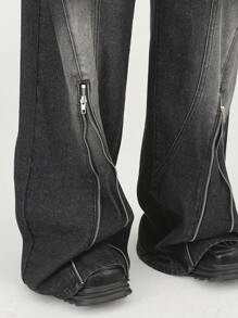 Manfinity Roghcode 男士简约时尚休闲日常牛仔裤街头休闲装，摇滚风 - 黑色 - 查看 4