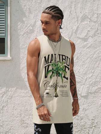 Street Life Gilet long imprimé pour hommes, streetwear rétro