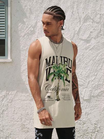 Street Life Chaleco largo estampado para hombres, estilo callejero retro