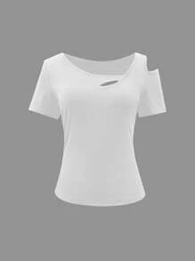 Women's Plain Short Sleeve T-Shirt, Fashionable For Summer
