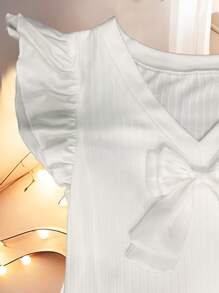 SHEIN Women Summer Tie Front Floral Trim Ruffle Collar Short Sleeve T-Shirt - White - View 4