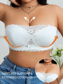 SHEIN 大码无肩带蕾丝无钢圈文胸 - 白色 - 查看 3