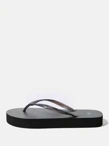 Grefit Women's Comfortable Casual Flip Flops Beach Thong Sandals, Slip-On Style, Lightweight & Comfortable, Non-Slip Suitable For Outdoor Walking, Street Fashion, Versatile Flat Slippers Indoor & Outdoor Wear Flip Flops Vacation Season Tropical Escape Solid Colors - Black - View 2