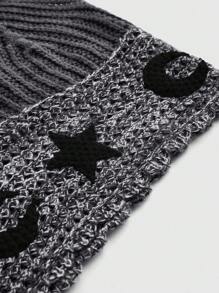 ROMWE Hippie Bohemian Sun And Moon Graphic Hooded Knitted Sweater - Grey - View 4