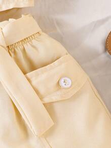 SHEIN Elladie kids 2pcs/Set Young Girl Floral Camisole With Big Bow & Solid Color Shorts With Pockets, Children Casual Summer Holiday Outfit - Yellow - View 4