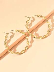 1pair Minimalist Matte Spiral Hoop Earrings - Yellow Gold - View 4