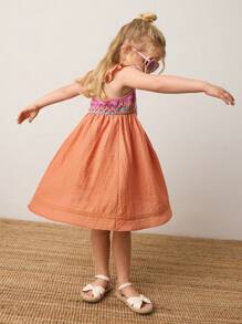 Maija Kids Maija Kids Loose Casual Patchwork Crochet Young Girl Dress - Orange - View 4