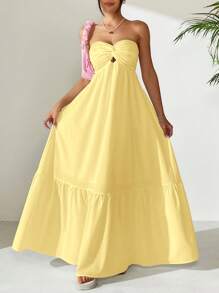 MainGRL 波西米亚风格长款露肩连衣裙，向日葵黄色，春夏 - 黃色 - 查看 8