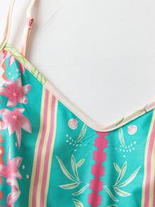 Flirla Plus Size Summer Floral Print Jumpsuit With Spaghetti Straps - Apricot - View 3
