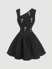 SHEIN MOD Black Asymmetric Mandarin Collar Mini Dress,Spring /Summer Dresses For Women,Elegant Dress,Black Dresses Classy Elegant,Goth Dress,Easter Dress,Graduation Dresses For Women,Wedding Guest Dress Women,Country Concert Outfit,Tea Party Outfit,Rave Outfit