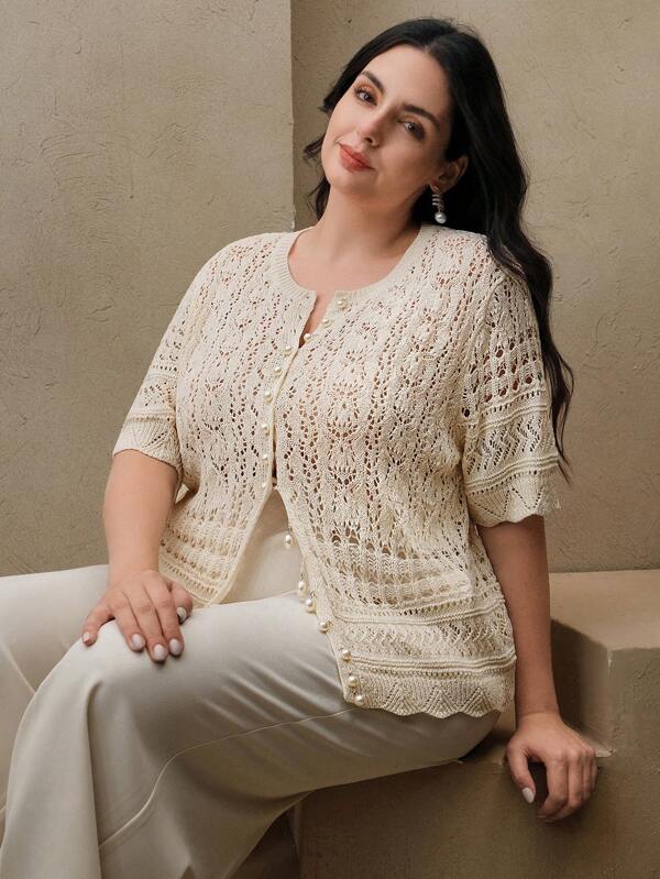 Anewsta Cardigan tricoté avec boutons en perle pour femmes grande taille