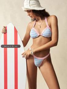 VARSITIE Conjunto de bikini de tiras halter para vacaciones en la playa de mujer