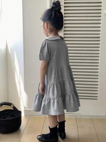 DAZY Young Girls Square Neck Bow Decor Cute Mini Dress,Girls Summer Outfits - Grey - View 2