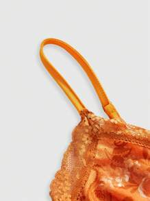 ROMWE Fairycore Ladies Sexy Contrast Lace Paisley Print Spaghetti Strap, Summer - Burnt Orange - View 3