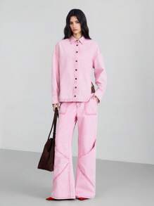 SHEIN EZwear 女式夏季简约水洗休闲前扣落肩牛仔夹克