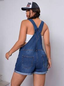 SHEIN ICON Fashionable & Versatile Washed Non-Stretch Denim Jumpsuit